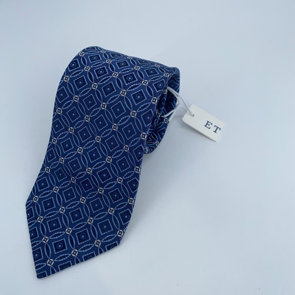 Eton Tie‎ Men One Size Navy Brown Patterned Silk Professional Necktie Italy Made